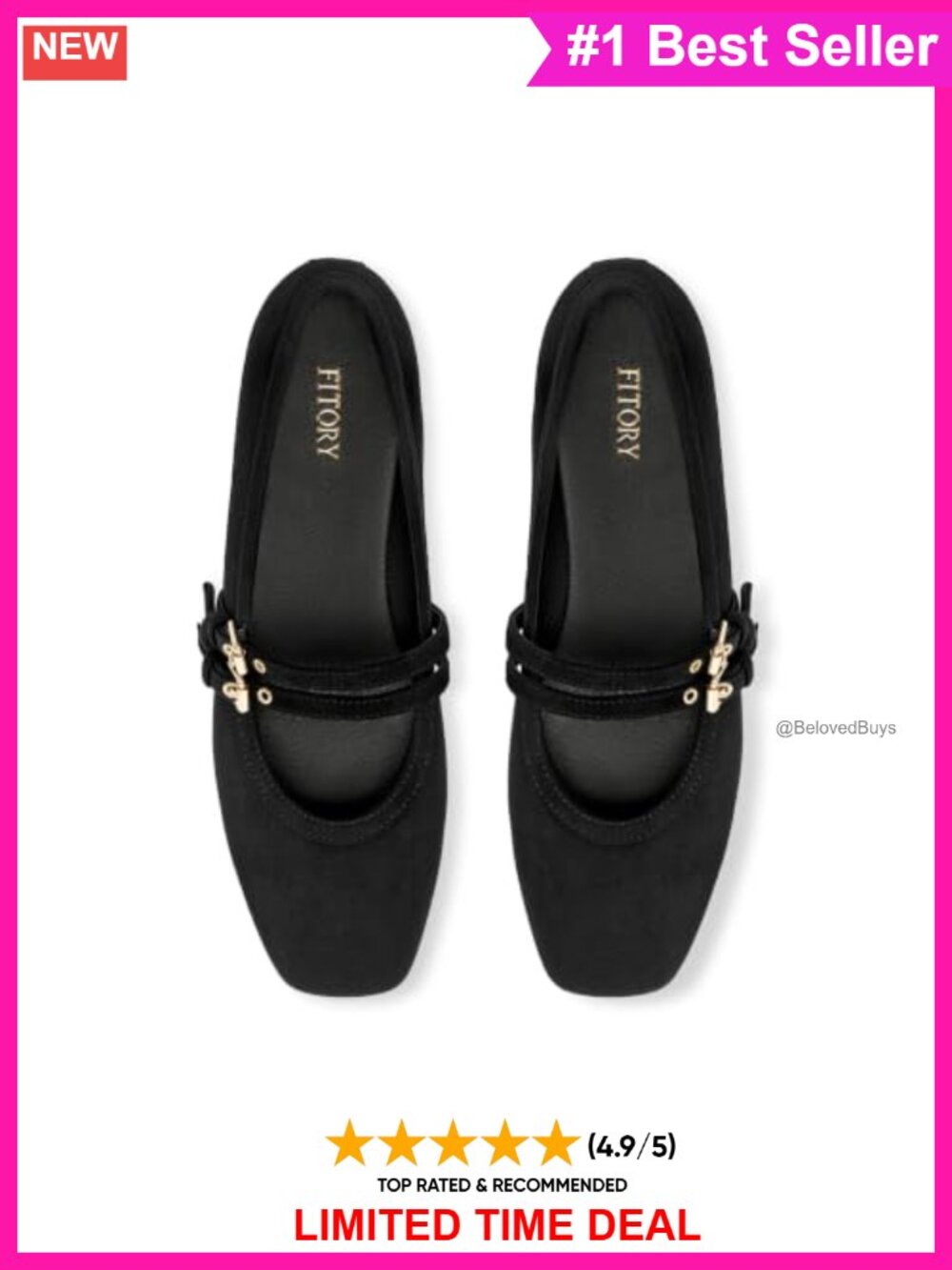 Mary Jane Flats Square Toe Adjustable Strap Comfort Work Shoes
